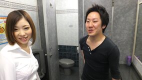 Japanese girl is fingered and fucked in the toilet