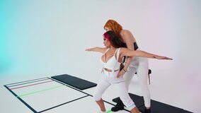 Yoga instructor fucks two amazing MILFs on the floor