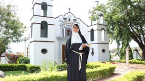 Latina dressed as a nun is ready to act super sinful