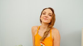 Hot starlet with natural boobs is playing with her twat