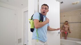 Slutty MILF is riding her stepson's pecker on the couch