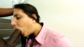 Kim Cruz gets fucked by a black dick on a public stairwell