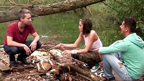 Attractive hottie craves double penetration in forest