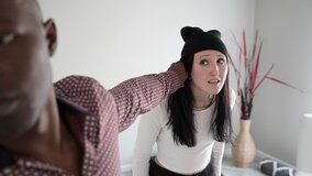 Cum on the face of a pale skinned girl who fucked black cock