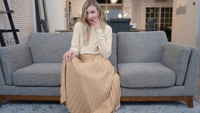 Blonde girl with long legs and an amazing ass taking a BBC