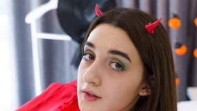 Seductive little witch squirts on smashing clitoris after party