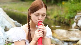 Sexy tirol babe stroked pussy with dildo until cums hard