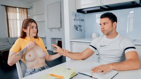 Hot Student With Her Friend Fucks In The Kitchen On A Study Break